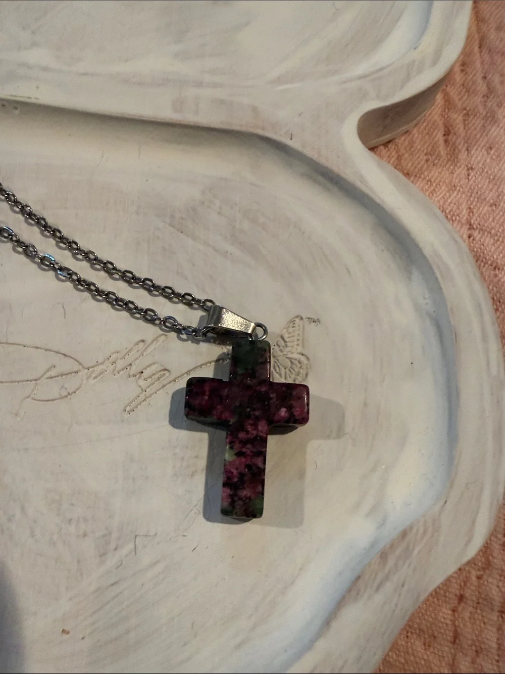 Ruby zoisite cross necklace